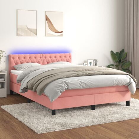 Sommier tapissier avec matelas et LED， Ensemble de lit tapissier， Lit Adulte Chambre Intérieur Rose 140x190 cm Velours XZZ597878 (1/5)