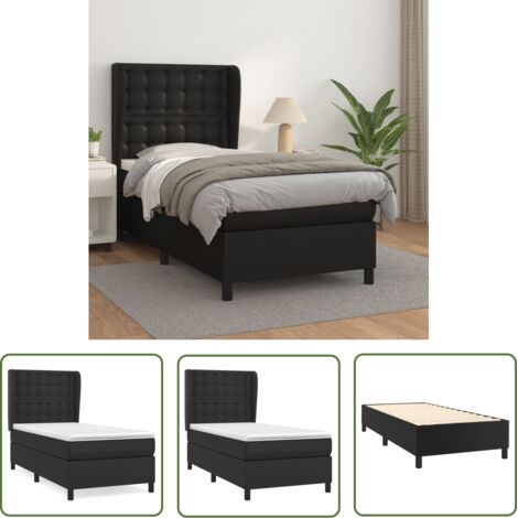 The Living Store Sommier à lattes de lit avec matelas Noir 100x200 cm Similicuir - Lit Double - Lit Plateforme - Literie - Chambre À Coucher - Meuble Design (1/5)