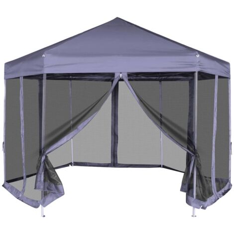 Chapiteau,Pavillon de Jardin,Tonnelle hexagonal avec 6 parois latérales 3,6x3,1m Bleu foncé XZZ60606 (1/5)