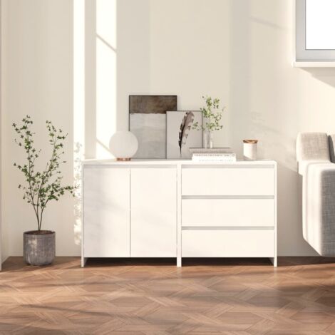Lot de 2 Buffets，Bahut，Armoire de Rangement， Blanc Bois d'ingénierie, Meuble de Rangement，Salon,Cusine FBV64530 (1/4)