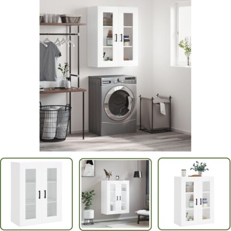 The Living Store Armoire murale blanc 69,5x34x90 cm - Armoire Murale - Meuble De Rangement - Armoire Blanche - Étagère Murale - Rangement Mural (1/5)