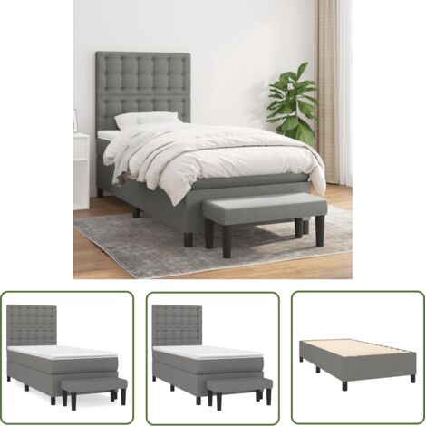 The Living Store Sommier à lattes de lit avec matelas Gris foncé 90x200 cm Tissu - Lit Plateforme - Lit Double - Literie - Matelas À Ressorts Ensachés - Têtière Ajustable (1/5)