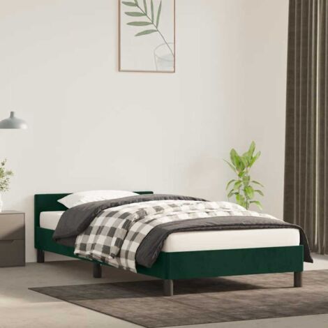 Lit adulte，Cadre de lit et tête de lit pour enfants，adolescents，Facile à Assembler Vert foncé 90x200 cm Velours XZZ684774 (1/5)