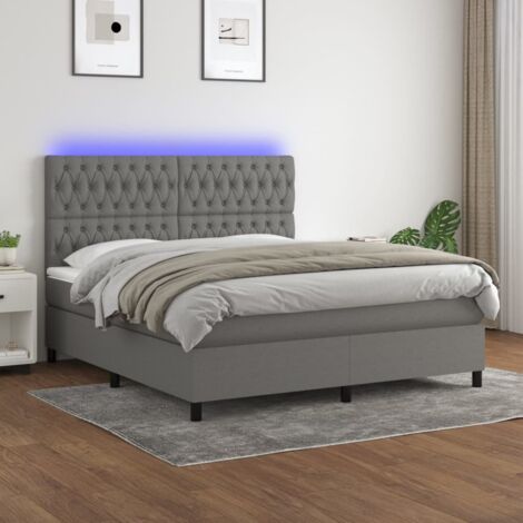 Sommier tapissier et matelas et LED, Ensemble de lit tapissier, Lit Adulte Chambre Intérieur Gris foncé 180x200 cm Tissu XZZ438518 (1/5)