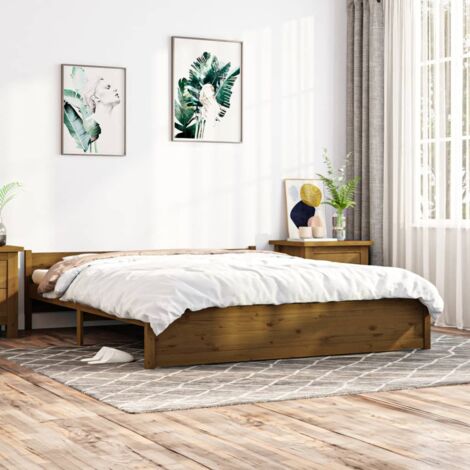 Lit double-200 x 200 cm, Cadre de lit, Lit adulte, Structure de lit Marron miel Bois massif PDKEI34042 (1/5)