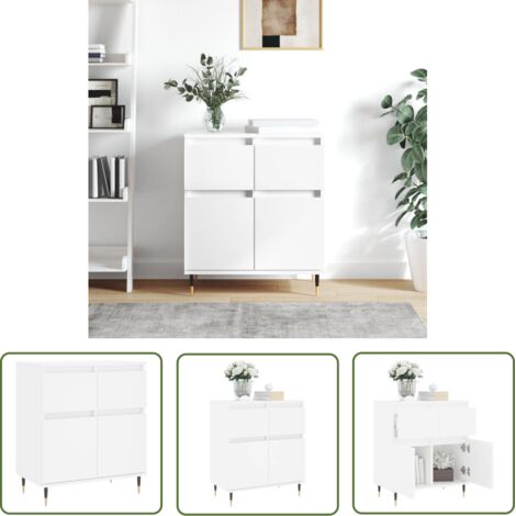 The Living Store Buffet Blanc 60x35x70 cm Bois d'ingénierie - Buffet - Armoire - Meuble De Rangement - Meuble Tv - Décoration Intérieure (1/5)