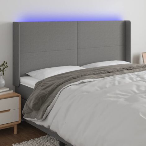 Tête de lit avec lumière LED,Panneau de lit,Décoration murale Gris foncé 203x16x118/128 cm Tissu XJDT160454 (1/5)