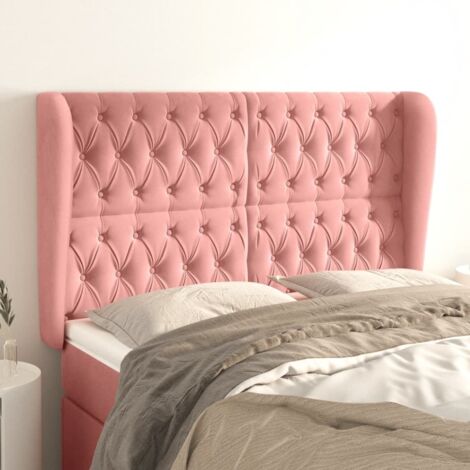 Tête de lit avec oreilles,Panneau de lit,Pour Lit adulte,Décoration murale Rose 147x23x118/128 cm Velours XZZ155616 (1/5)