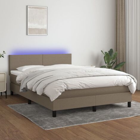 Lit adulte - Sommier tapissier avec matelas et LED - Sommier pour Adulte et Enfant - Taupe 140x200 cm Tissu XJDT192341 (1/5)