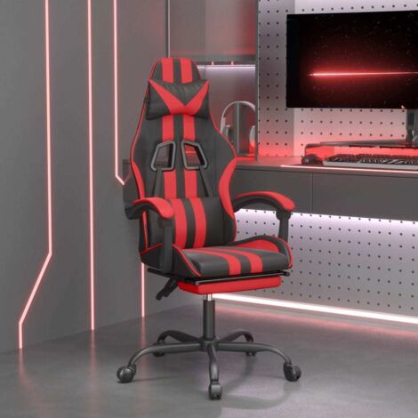 Chaise gaming - Chaise de jeu pivotante et repose-pied - Fauteuil Gaming - Chaise de Bureau d'ordinateur Noir et rouge Similicuir BSRHS409762 (1/5)