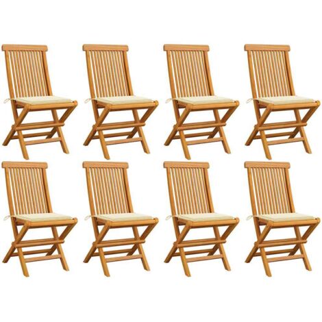 8 pcs Chaises de jardin Siège de Terrasse Fauteuil de jardin avec coussins crème Bois de teck massif DHNET9169460 (1/5)