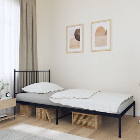 Lit adulte et tête de lit，Lit simple Cadre de lit métal noir 107x203 cm MEMV303177 (1/5)