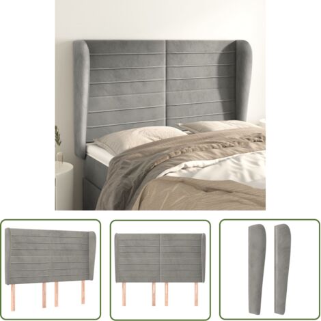 The Living Store Tête de lit avec oreilles Gris clair 147x23x118/128 cm Velours - Tête De Lit - Literie - Meuble De Chambre - Chaise Longue - Canapé Lit (1/5)