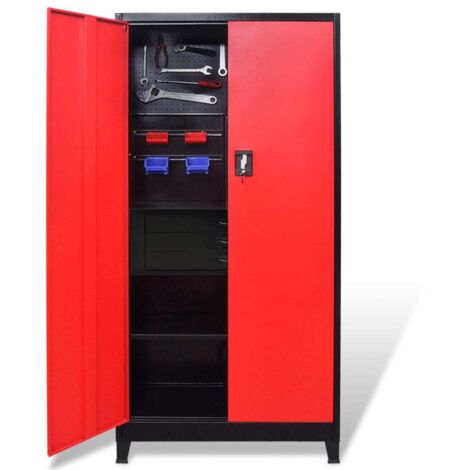Armoire Armoire de rangement avec coffre à outils Acier 90x40x180 cm Rouge et noir RTJEX832361 (1/5)
