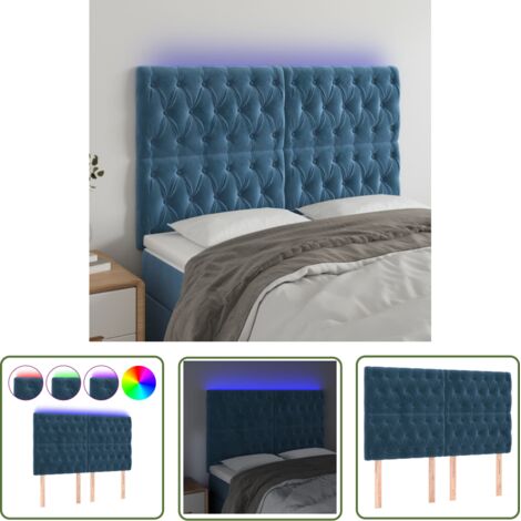 The Living Store Tête de lit à LED Bleu foncé 160x7x118/128 cm Velours - Tête De Lit Led - Tête De Lit Velours - Éclairage Led - Tête De Lit Moderne - Têtière De Lit (1/5)