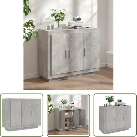 The Living Store Buffet Gris béton 92x35x75 cm Bois d'ingénierie - Buffet Gris - Meuble Rangement - Commode - Armoire - Mobilier Salon (1/5)