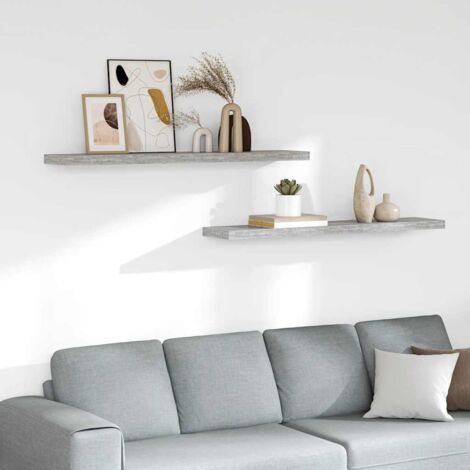 Lot de 2 Étagères murales flottantes Étagère de Rangement Murale pour Chambre à Coucher, Cuisine, Salon Gris béton 120x23,5x3,8cm MDF BRZH795561 (1/5)