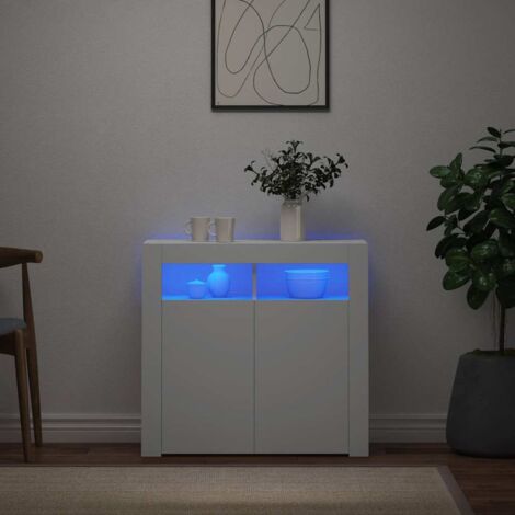 Buffet，Bahut， Meuble de Rangement pour Salon, Bureau avec lumières LED Blanc 80x35x75 cm,Moderne FBV69728 MaisonChic (1/5)