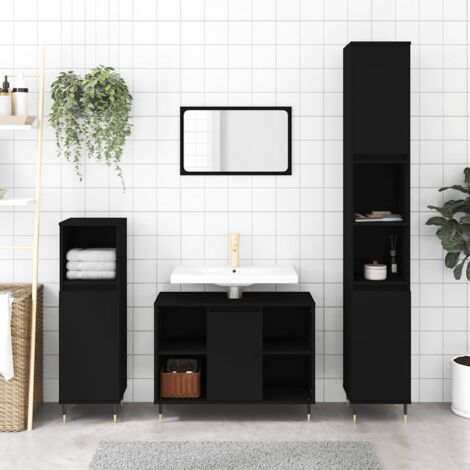 Armoire de salle de bain Armoire de rangement Placard de Rangement noir 80x33x60 cm bois d'ingénierie XZZZ715775 (1/5)