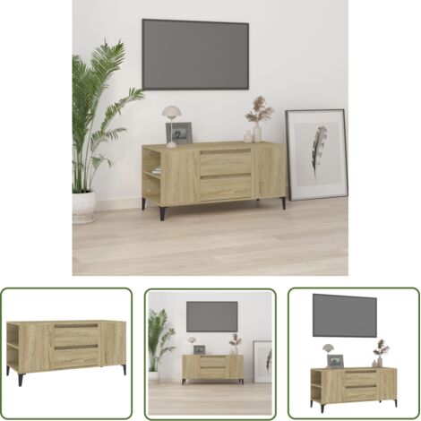 The Living Store Meuble TV Chêne sonoma 102x44,5x50 cm Bois d'ingénierie - Meubles Tv - Meuble Tv - Support Tv - Unité Tv - Style Industriel (1/5)
