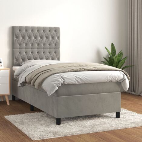 Lit à sommier tapissier et matelas,Lit Adulte,Meuble de Chambre à Coucher Gris clair 80x200 cm Velours XZZ820777 (1/5)