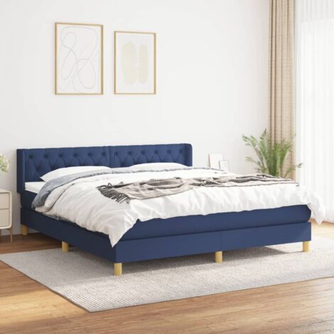 Lit Adulte Sommier et Matelas,Lit à sommier tapissier avec matelas Bleu 160x200 cm Tissu -BVN21930 (1/5)