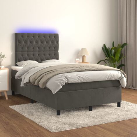 Lit Adulte - Sommier tapissier matelas et LED - Ensemble de lit tapissier - Chambre Intérieur Gris foncé 120x200 cm Velours XZZ169822 (1/5)