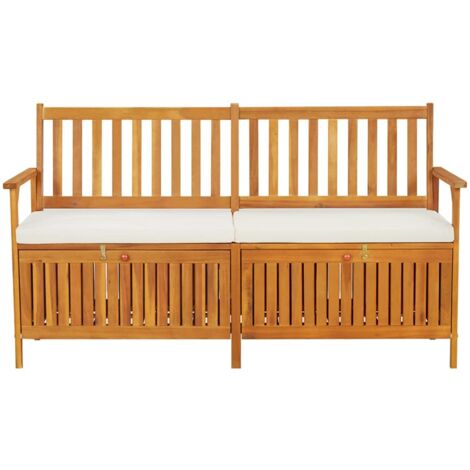 Banc de rangement Armoire de rangement Banc coffre rangement avec coussin 148 cm Bois d'acacia solide MCYMH995084 (1/5)