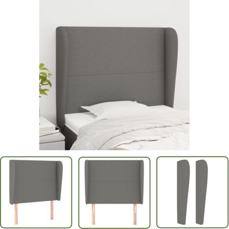 The Living Store Tête de lit avec oreilles Gris foncé 83x23x118/128 cm Tissu - Tête De Lit - Têtière De Lit - Literie - Meuble De Chambre - Décoration Chambre (1/5)