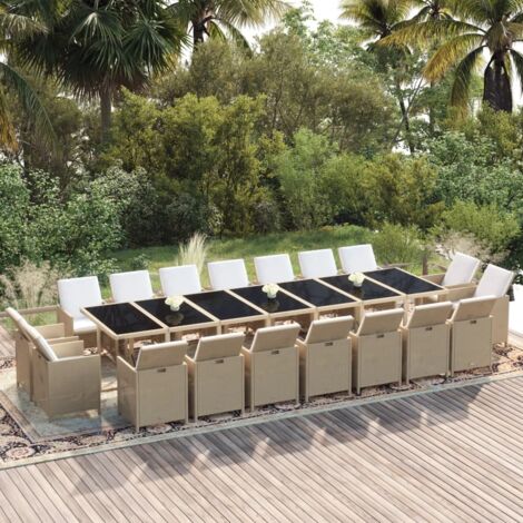 19 pcs Ensemble à manger de jardin, Mobilier à dîner, Table et Chaises à Manger coussins Résine tressée Beige MKPO52033 (1/5)