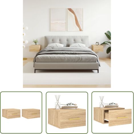 The Living Store Tables de chevet murales 2 pcs chêne sonoma 35x35x20 cm - Table De Chevet Murale - Meuble De Rangement Mural - Étagère Murale - Commode Murale - Design Moderne (1/5)