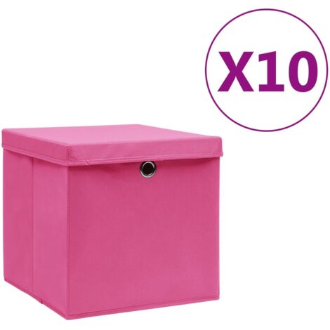 10 pcs Boîtes de rangement avec couvercles, Coffres de rangement 28x28x28 cm Rose LKF96631 (1/5)