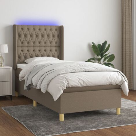 Sommier tapissier avec matelas et LED - Sommier pour Adulte et Enfant - Lit adulte - Taupe 90x190 cm Tissu VSGS622894 (1/5)