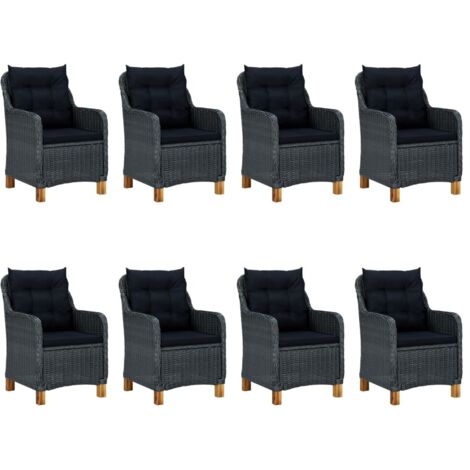 9 pcs Ensemble à dîner de jardin, Mobilier à dîner de jardin, Table et Chaises à Manger avec coussins Résine tressée Gris foncé MKPO63359 (1/5)