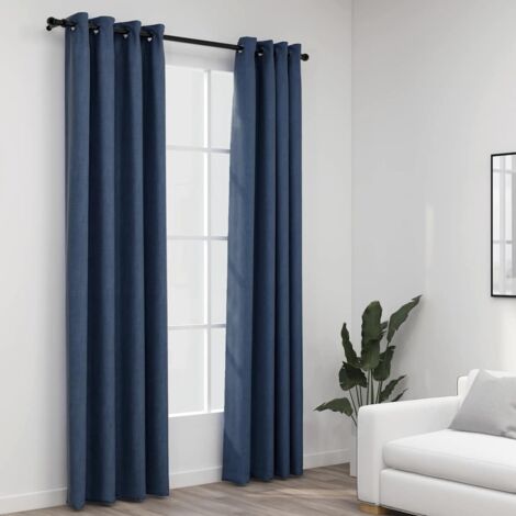 Lot de 2 Rideaux occultants,Décoration Chambre Fenêtre,Rideau Thermique Isolant Aspect lin avec œillets Bleu 140x245cm GDSVW96695 (1/4)
