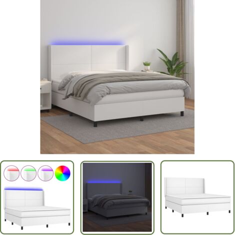 The Living Store Sommier à lattes de lit matelas LED Blanc 160x200 cm Similicuir - Lit Plateforme - Lit Design - Lit Moderne - Lit Capitonné - Sommier Tapissier (1/5)
