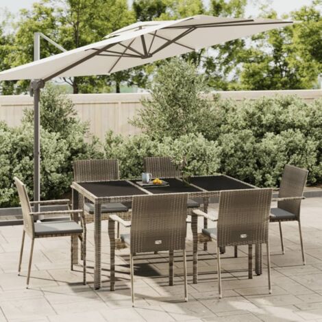 7 pcs Mobilier à dîner de jardin Ensemble table et chaise de jardin et coussins gris rotin RTITTK42558 (1/5)