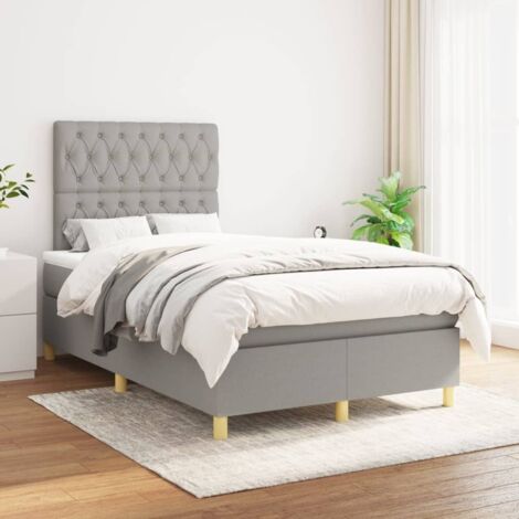Lit Adulte - Lit à sommier tapissier avec matelas- Lit double - Meuble de Chambre à Coucher Gris clair 120x200cm Tissu CNIS2094440 (1/5)