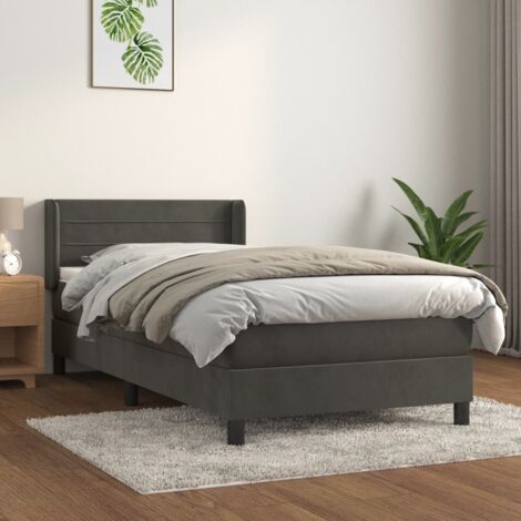Lit Adulte - Lit à sommier tapissier avec matelas- Lit simple - Meuble de Chambre à Coucher Gris foncé 80x200 cm Velours CNIS6228884 (1/5)