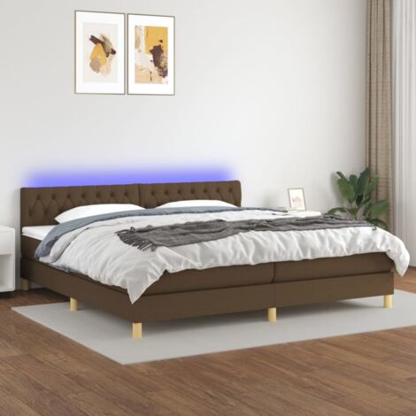 Lit Adulte,Sommier tapissier avec matelas et LED,Lit double- Marron foncé 200x200 cm Tissu DETHB78951 (1/5)