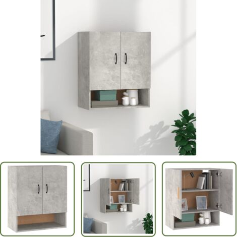 The Living Store Armoire murale Gris béton 60x31x70 cm Bois d'ingénierie - Armoire Murale - Armoire Flottante - Rangement Mural - Meuble De Rangement - Armoire Gris (1/5)
