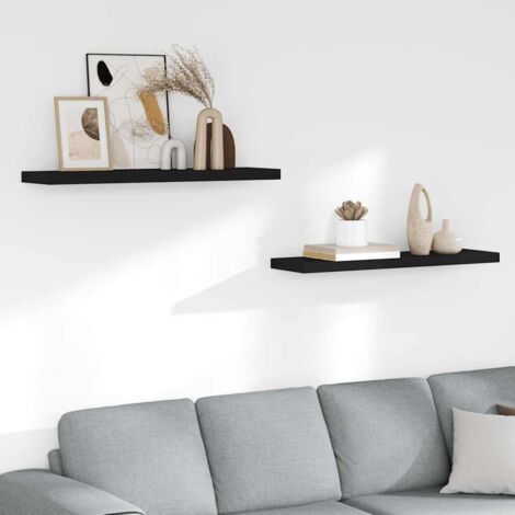 Lot de 2 Étagères murales flottantes Étagère de Rangement Murale pour Chambre à Coucher, Cuisine, Salon Noir 90x23,5x3,8 cm MDF BRZH760166 (1/5)