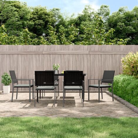 Lot de 6 Chaises de jardin Siège de Terrasse Fauteuil de jardin et coussins noir 54x62,5x89 cm rotin DHNET7240232 (1/5)