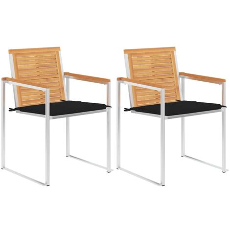 Lot de 2 Chaises de jardin avec coussins Siège de Terrasse Fauteuil de jardin Teck solide et acier DHNET1289375 (1/5)