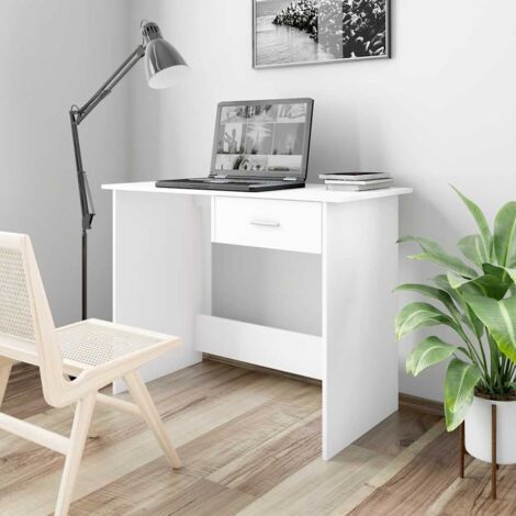 Bureau Table de travail Bureau d'ordinateur Blanc 100 x 50 x 76 cm Bois d'ingénierie BZRNR255845 (1/5)