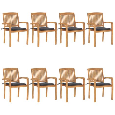 8 pcs Chaises de jardin empilables avec coussins, Fauteuils Extérieur, Sièges confortable Teck solide BGT27093 (1/5)