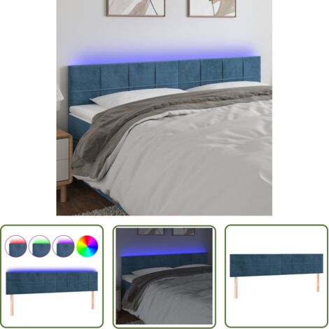 The Living Store Tête de lit à LED Bleu foncé 200x5x78/88 cm Velours - Tête De Lit Led - Tête De Lit Velours - Tête De Lit Moderne - Éclairage Led - Têtière De Lit (1/5)