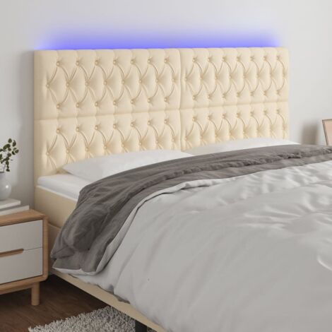 Tête de lit avec lumière LED,Panneau de lit,Décoration murale Crème 200x7x118/128 cm Tissu XEJZT981864 (1/5)