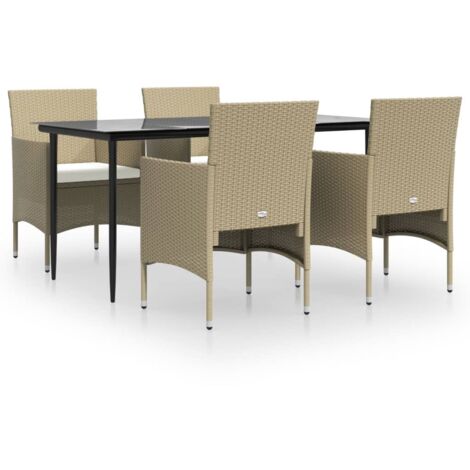 5 pcs Mobilier de salle à manger de jardin Ensemble table et chaise de jardin Mobilier à dîner coussins Beige/noir RTITTK29936 (1/5)