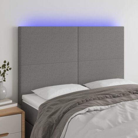 Tête de lit avec lumière LED,Panneau de lit,Décoration murale Gris foncé 144x5x118/128 cm Tissu XJDT424524 (1/5)